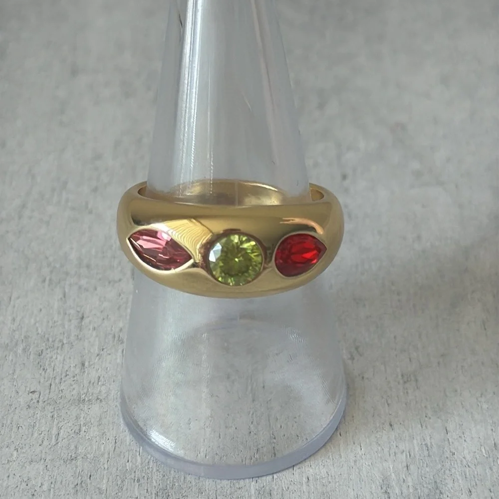 Gorjana Band Ring Nova Gold Plated Crystal Citrus Mix Ring Sz.7 - Picture 7 of 10